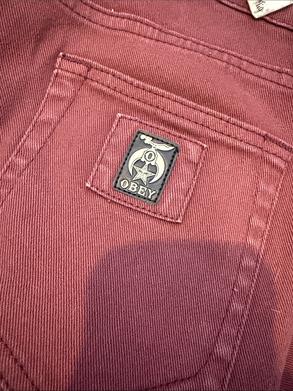 OBEY DARK BURGUNDY "TIGHT STRETCH STRAIGHT LEG" JEANS size 30 - Picture 5 of 5